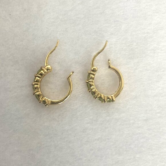 Gold Vermeil Sterling Silver 925 Round Peridot Small Huggie Hoop Earrings - Picture 5 of 16